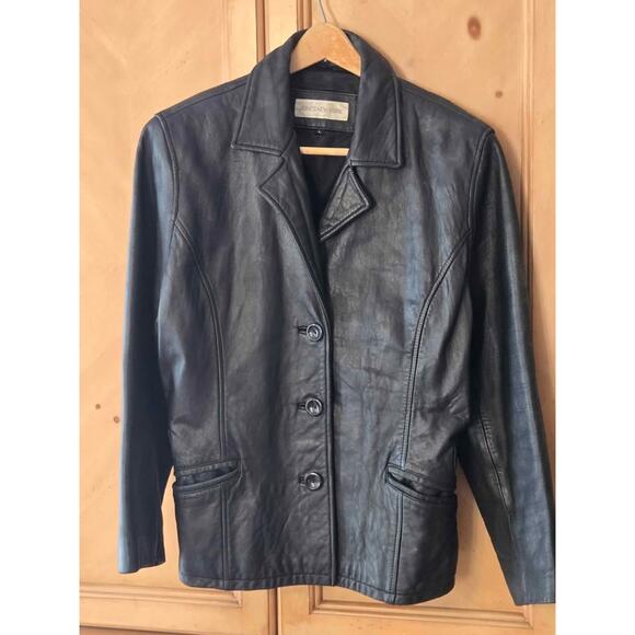 Jones New York Black Leather Blazer Jacket L - Picture 1 of 4